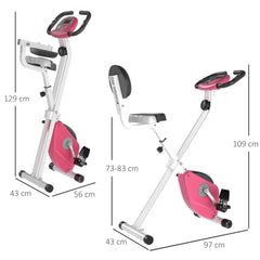 PURE Folding Exercise Bike, Fitness Bicycle Indoor Trainer, 8-Level Magnetic Resistance Adjustable, with LCD Monitor, Pulse Sensor, Pink