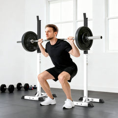 PURE Heavy Duty Weight Bar Barbell Squat Stand Barbell Rack Spotter, for Home, Gym - Black