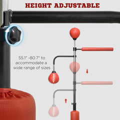 140-205cm Inflatable Punch Bag w/ Reaction Bar Challenge, Freestanding Punching Bag Training Equipment w/ Suction Cups