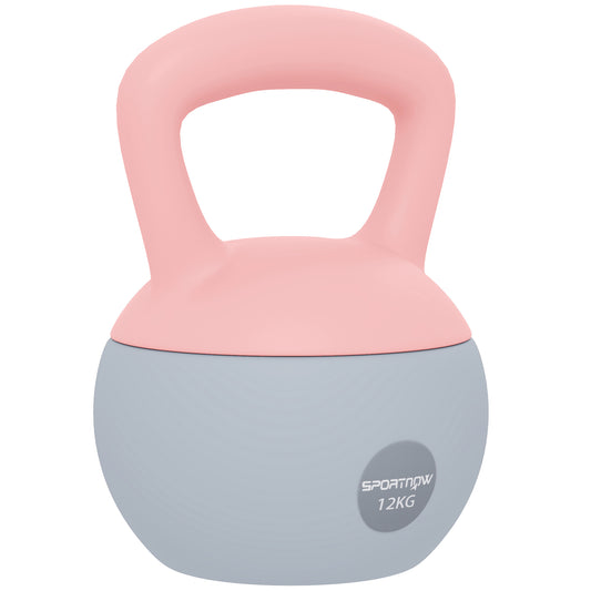 PURE 12KG Soft Kettlebell, Kettlebell with Non-Slip Handle for Home Gym, Weight Lifting, Strength Training, Pink/Grey