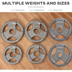 PURE Set of 6 Cast Iron Olympic Weight for 2"/5cm Hole Dumbbell Handle Bar 35kg Dumbbell Plates Barbell Weight 2 x 5kg, 2 x 2.5kg, 2 x 10kg