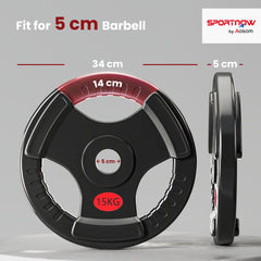 PURE Olympic Weight Plates, 2"/5cm Weight Disc Pair with Tri-Grips, 2 x 15kg Dumbbell Plates for Weightlifting and Strength Training Home Gym Fitness Workout, Black