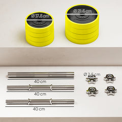 PURE 20KGS 2-In-1 Dumbbell & Barbell Adjustable Set Strength Muscle Exercise Fitness Plate Bar Clamp Rod Home Gym Sports Area, Yellow