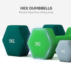 PURE Dumbbells Set with Storage Rack, 2 x 1kg, 2 x 3kg, 2 x 5kg, Grey