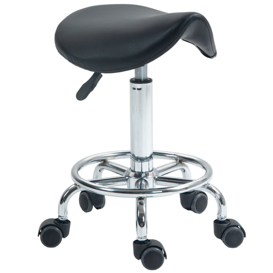 PURE Salon Saddle Stool, Rolling Saddle Chair for Massage, Spa, Clinic, Beauty, Hairdressing and Tattoo, Black