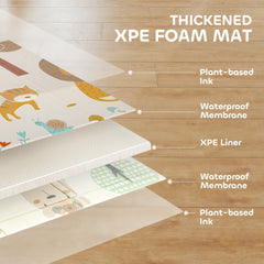 PURE Animal-Themed Baby Plat Mat Double Sided, Foldable, Water-Resistant for Outdoor/Indoor, 177 x 146 x 1.5cm