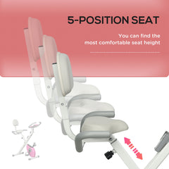 PURE Folding Exercise Bike, with Adjustable Magnetic Resistance, Seat Height - White and Pink