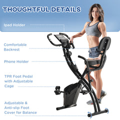PURE 2-in-1 Folding Exercise Bike with 8-Level Magnetic Resistance, Arm Resistance Band, Pulse Sensor, Black