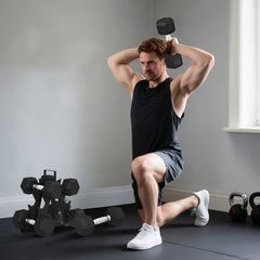 PURE Hex Dumbbell Set with Weights Storage Rack, Rubber Coated Dumbbells, Non-Slip Chrome Handles, Space-Saving for Home Gym Weight Lifting Strength Training, 2 x 2kg, 2 x 5kg, 2 x 8kg