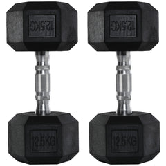 PURE 2x12.5kg Rubber Hex Dumbbell Portable Hand Weights Dumbbell Home Gym Workout Fitness Hand Dumbbell