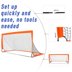 PURE Set of 2 Football Goal Net 6 x 3 ft Foldable Outdoor Sport Training Teens Adults Football with Carrying Bag Orange