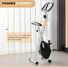 Folding & Quiet Exercise Bike with 8-Level Magnetic Resistance and Heart-Rate Sensor for Home Gym, Black and White