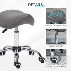 PURE Cosmetic Stool 360° Rotate Height Adjustable Salon Massage Spa Chair Hydraulic Rolling Faux Leather Saddle Stool, Grey