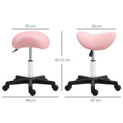 PURE Saddle Stool, PU Leather Adjustable Rolling Salon Chair with Steel Frame for Massage, Spa, Beauty and Tattoo, Pink