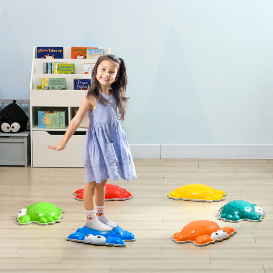 PURE 6PCs Kids Stepping Stones w/ TPE Anti-Slip Edge, Crab-Designed Balance River Stones, Obstacle Courses, Stackable