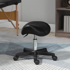 PURE Saddle Stool, PU Leather Adjustable Rolling Salon Chair with Steel Frame for Massage, Spa, Beauty and Tattoo, Black