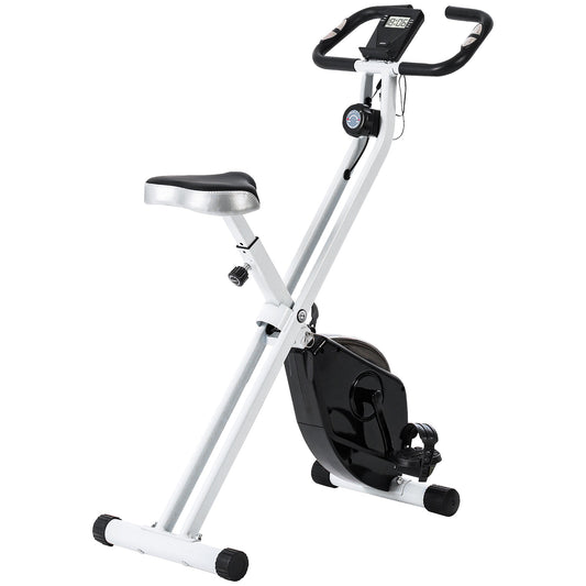 Folding & Quiet Exercise Bike with 8-Level Magnetic Resistance and Heart-Rate Sensor for Home Gym, Black and White