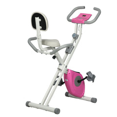 PURE Folding Exercise Bike, with Adjustable Magnetic Resistance, Seat Height - White and Pink
