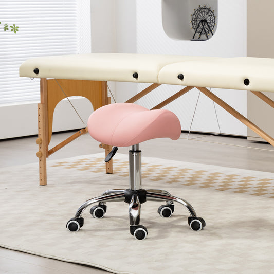 PURE Saddle Stool, Height Adjustable Salon Chair for Massage Spa, Faux Leather, Pink