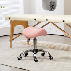 PURE Saddle Stool, Height Adjustable Salon Chair for Massage Spa, Faux Leather, Pink