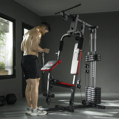 PURE Multigym Station, with 66KG Weight Stack, for Strength Training - Red & Black
