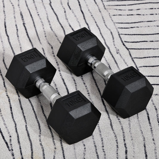 PURE 2x10kg Hex Dumbbells Set Rubber Dumbbells Weight Lifting Equipment Fitness Home Gym