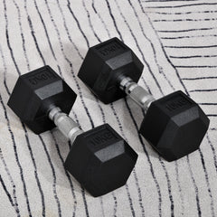 PURE 2x10kg Hex Dumbbells Set Rubber Dumbbells Weight Lifting Equipment Fitness Home Gym