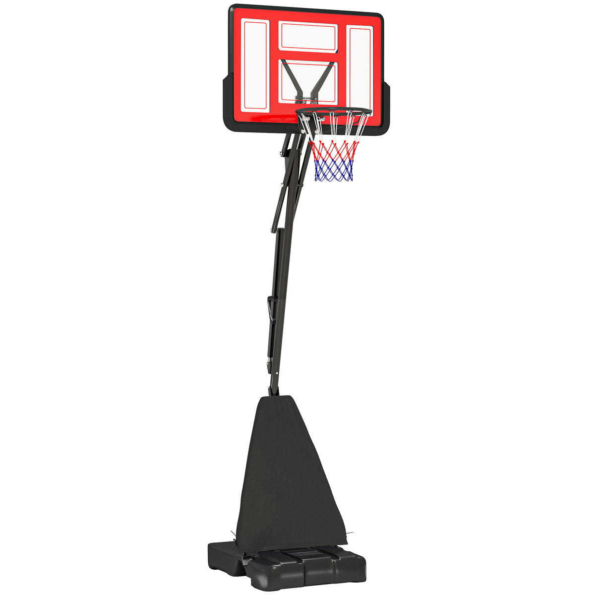 PURE 245-305cm Adjustable Basketball Hoop and Stand, with Wheels, Red