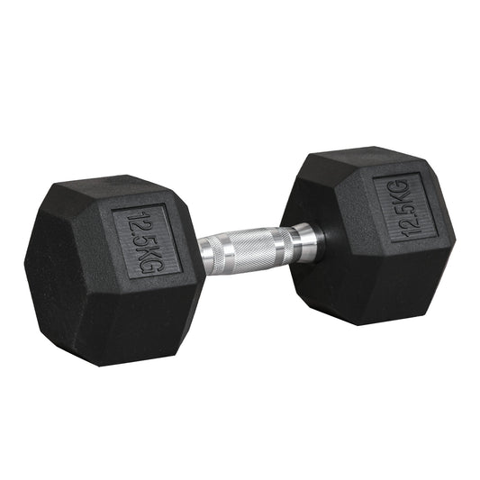 Hex Dumbbell 12.5KG Single Hex Rubber Dumbbell, Great for Every Fitness Fanatic, Helps Build Muscles, Black