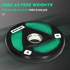 Olympic Weight Plates: 2 x 5kg Tri-Grip Rubber Coated Plates with 5cm Holes, for Gym, Home & Strength Training