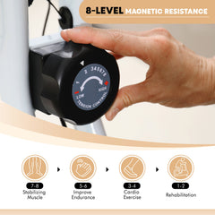 Folding & Quiet Exercise Bike with 8-Level Magnetic Resistance and Heart-Rate Sensor for Home Gym, Black and White