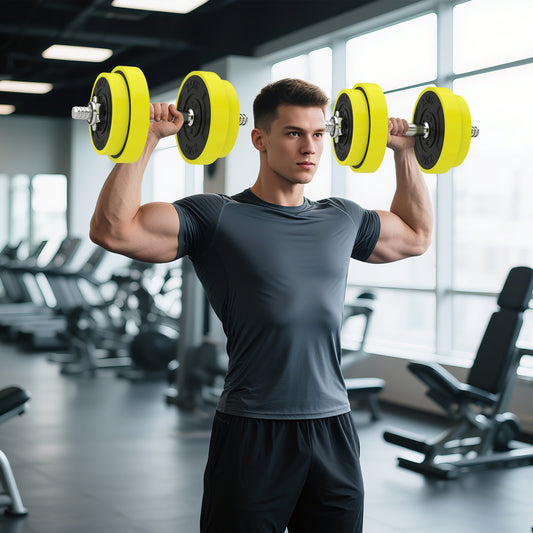 PURE 20KGS 2-In-1 Dumbbell & Barbell Adjustable Set Strength Muscle Exercise Fitness Plate Bar Clamp Rod Home Gym Sports Area, Yellow