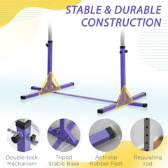 PURE Steel Frame Adjustable Horizonal Gymnastics Bar For Kids Home Gym Training Purple