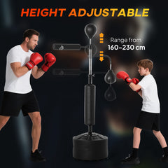 PURE 4-in-1 Boxing Punching Bag, Freestanding with 2 Speed Bals, 360° Reflex Bar, 160-230cm Adjustable Height, Black