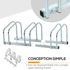 Bicycle Parking Stand for 3 Bikes, Floor or Wall Mount, Cycle Storage Locking Rack, Silver