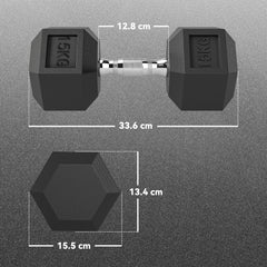 PURE 2x15KG Rubber Hex Dumbbell Portable Hand Weights Dumbbell Home Gym