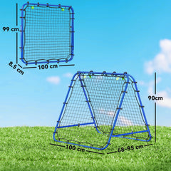 PURE Double Sided Football Rebounder Net, Football Rebound Goal with Five Adjustable Angles, Blue