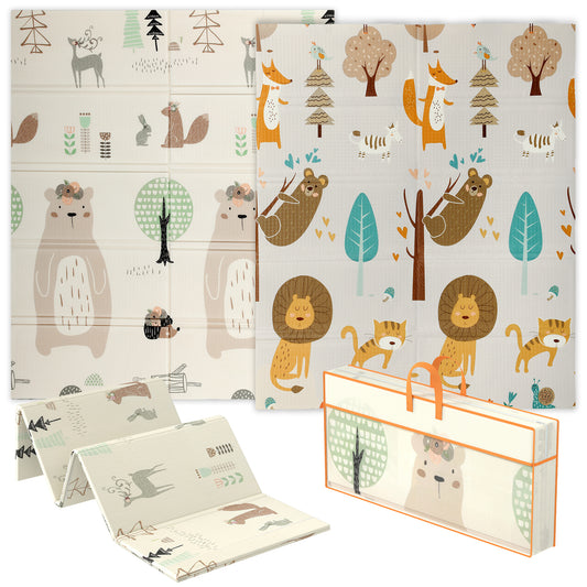 PURE Animal-Themed Baby Plat Mat Double Sided, Foldable, Water-Resistant for Outdoor/Indoor, 177 x 146 x 1.5cm