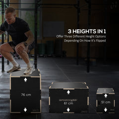 PURE Multi-Faceted Jump Box, Wooden Step Up Box, for Home, Gym, Exercise, 51/61/76cm- Black