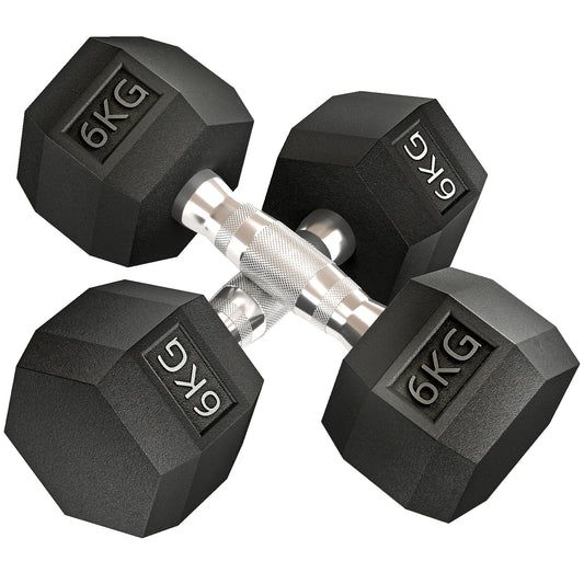 PURE 2x6kg Hex Dumbbells Set Rubber Dumbbells Weight Lifting Equipment Fitness Home Gym