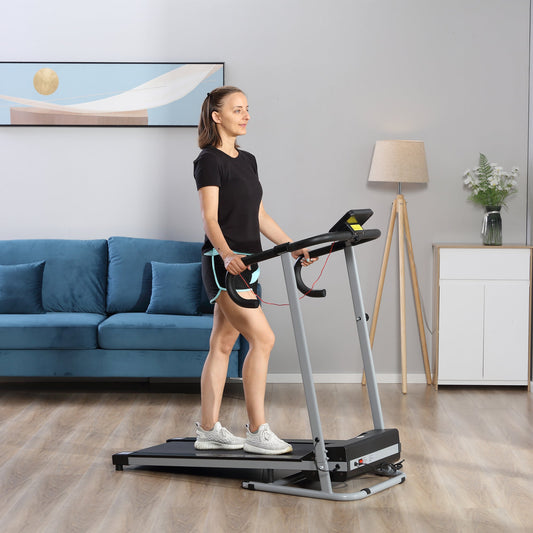 10km/h Unisex Electric Treadmill, Folding Indoor Cardio Treadmill, 1.25HP Motorised Running Jogging Walking Machine, w/ 3 Programs, LCD Monitor