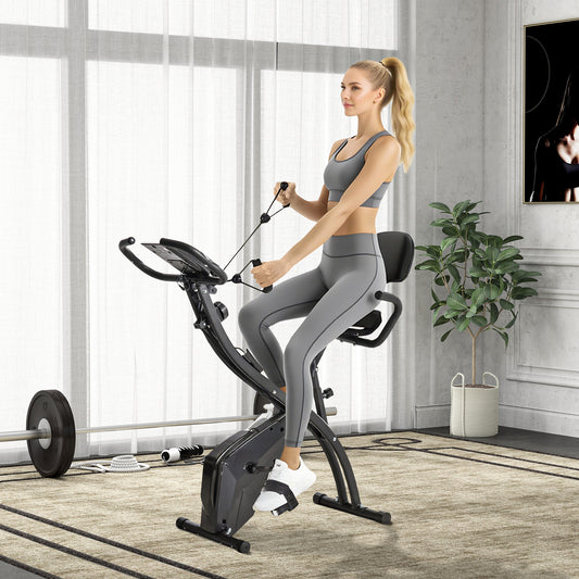 PURE 2-in-1 Folding Exercise Bike with 8-Level Magnetic Resistance, Arm Resistance Band, Pulse Sensor, Black