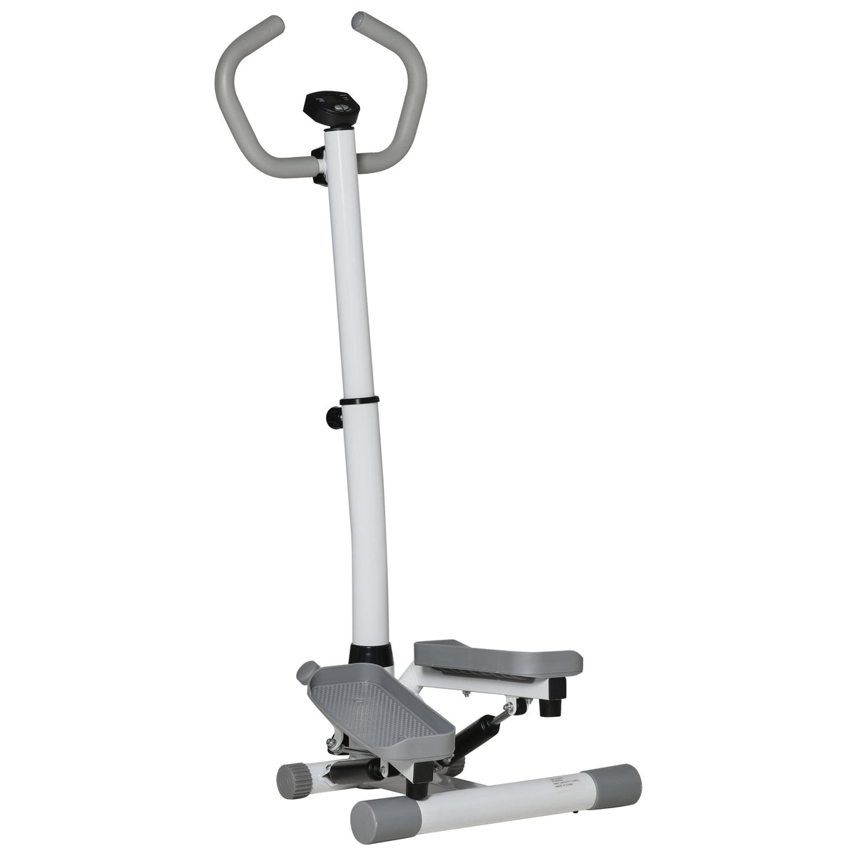 Adjustable Twist Stepper Aerobic Ab Exercise Fitness Step Machine, LCD Screen, Height Adjust Handlebars for Home Gym, White and Grey