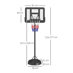PURE Height Adjustable Basketball System, Freestanding Basketball Hoop and Stand w/ Wheels, 167-228cm