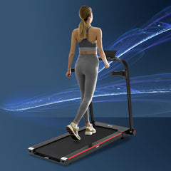 PURE 750W Folding Treadmill, 1-14km/h Electric Running Machine w/ Wheels, Safety Button, LED Monitor, Phone Holder for Home Office Jogging Fitness Exercise Workout