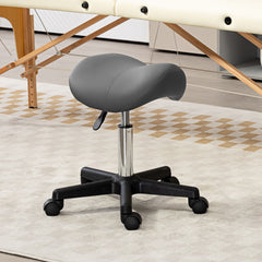 PURE Saddle Stool, PU Leather Adjustable Rolling Salon Chair with Steel Frame for Massage, Spa, Beauty and Tattoo, Grey