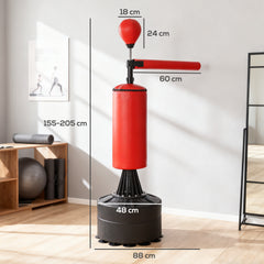 PURE 155-205cm 3-IN-1 Freestanding Boxing Punching Bag Stand, Boxing Speed Trainer with Rotating Flexible Arm, Speed Ball, Fillable Base, Red