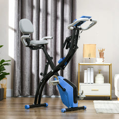PURE 2-in-1 Folding Exercise Bike with 8-Level Magnetic Resistance, Arm Resistance Band, Pulse Sensor, Blue