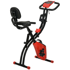 PURE 2-in-1 Folding Exercise Bike with 8-Level Magnetic Resistance, Arm Resistance Band, Pulse Sensor, Red