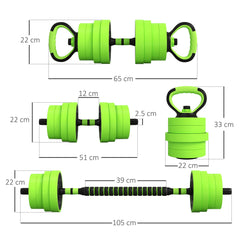 30kg Four-In-One Adjustable Weight Dumbbells Set, Barbell, Kettlebell, Push Up Stand - Green